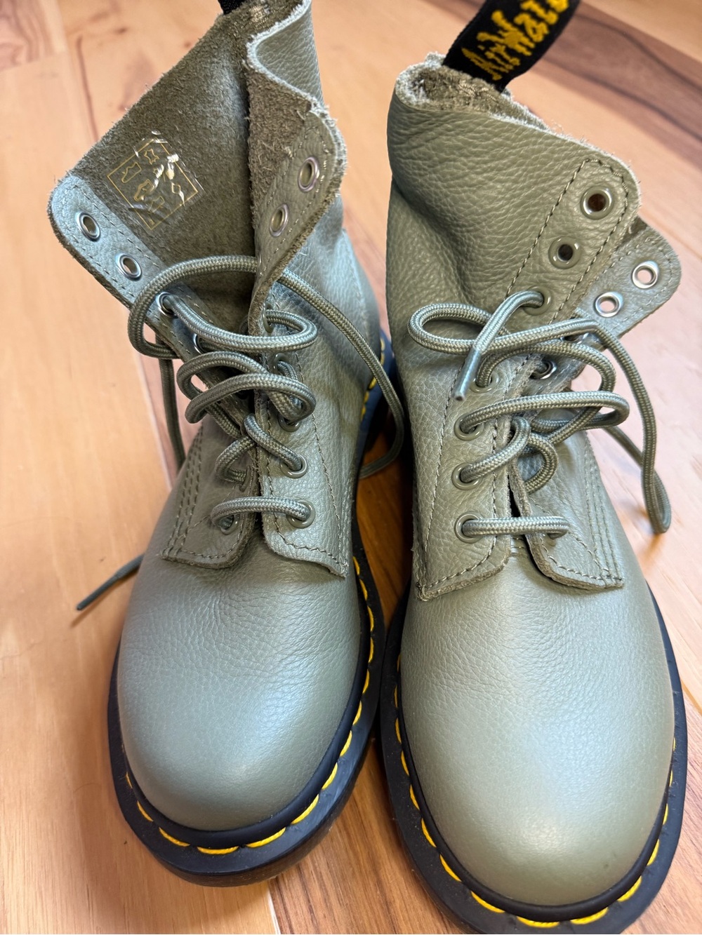 Dr. Martens Olive Green Leather Combat Boots